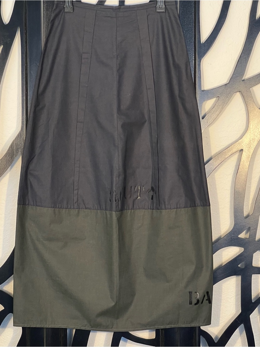 2000s Y2K Vintage Cop Copine Ara Jupe Gray and Olive Green Parachute Maxi Skirt